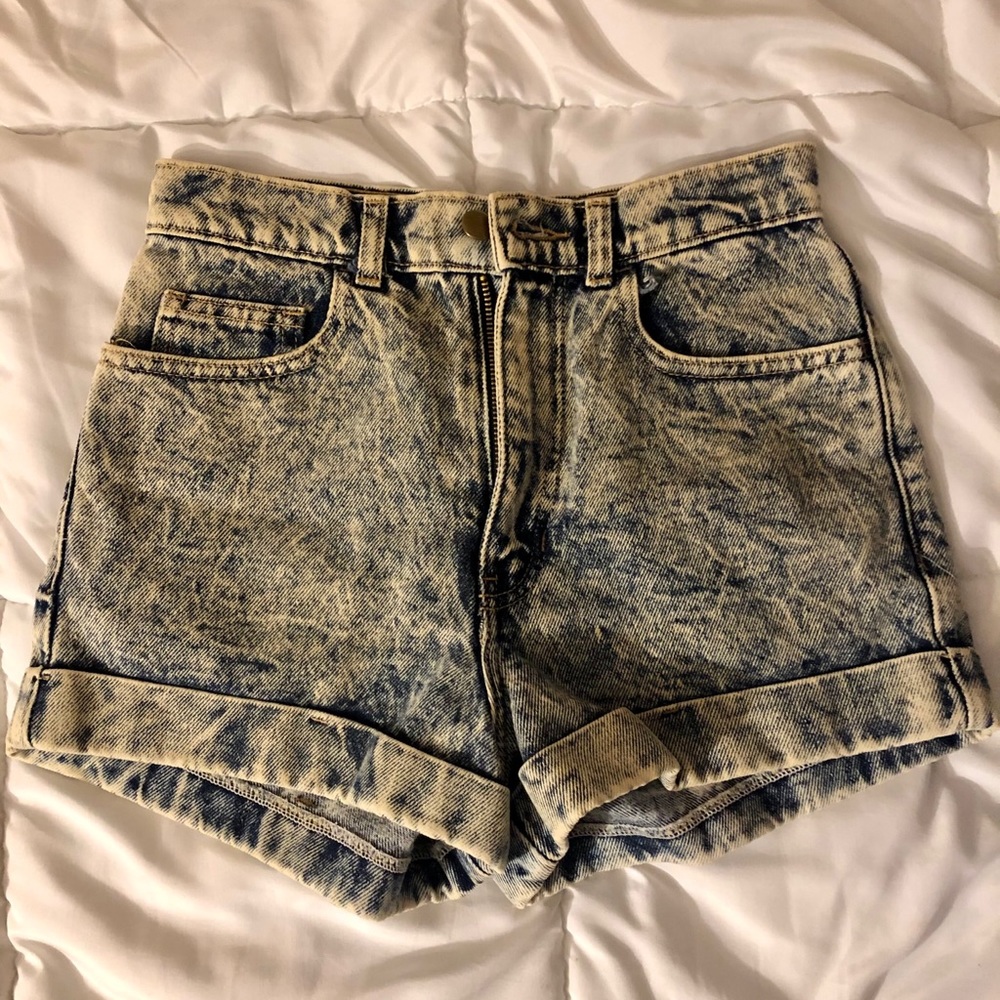 American Apparel HighWaisted AcidWash Denim Shorts